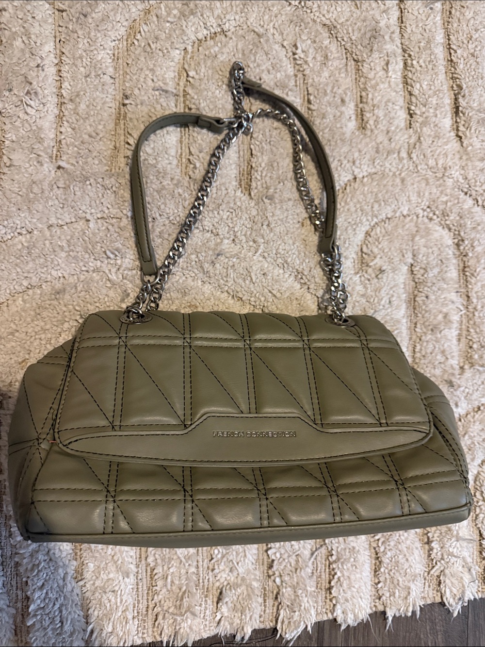 French Connection Olive Quilted Chain Shoulder Bag